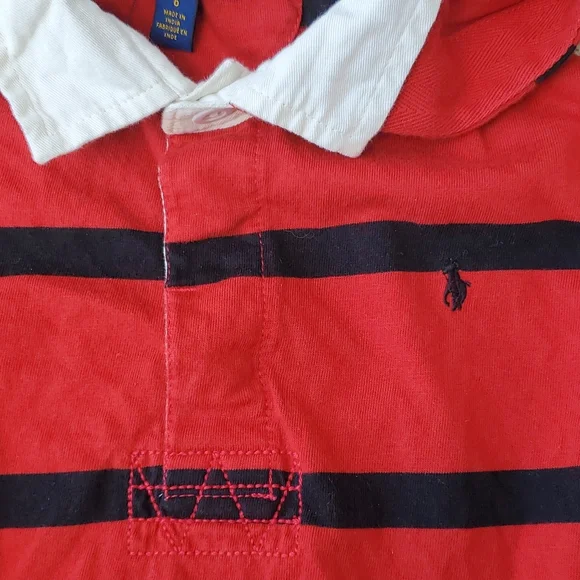 Polo Ralph Lauren Long Sleeve Hooded Pullover Polo Red Black Stripe Youth 6 - Picture 2 of 8